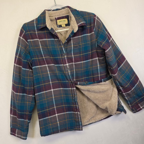 Rustic Ridge Sherpa Lined Flannel Shirt Womens L Blue Plaid Cozy Button Shacket - Picture 2 of 16